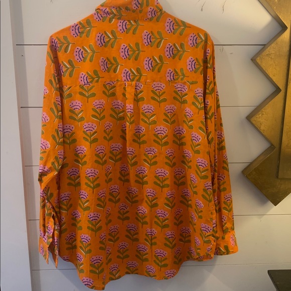 Floral Orange Blouse with Pink Accents. Good Boyfriend cotton block print cotton - Picture 3 of 5